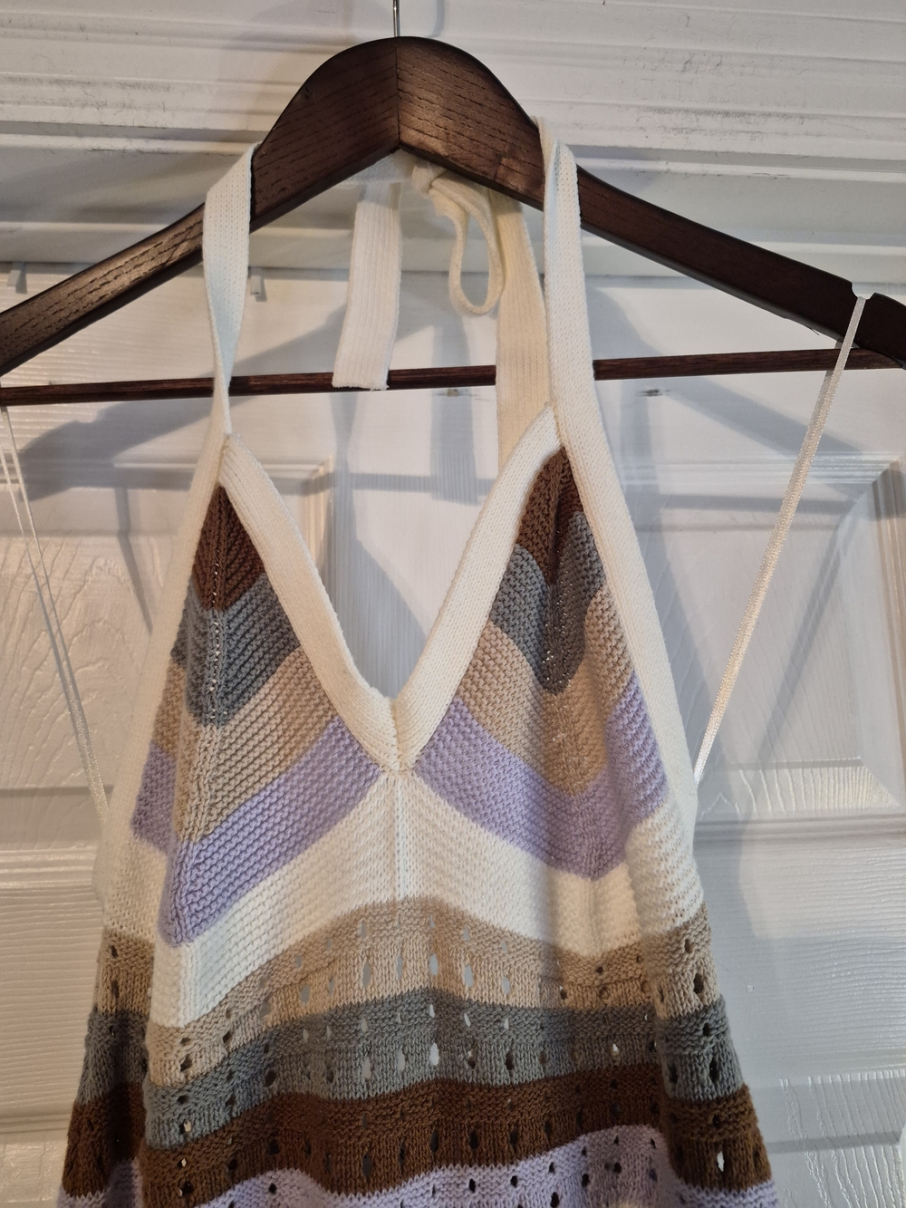 Pink Rose Crochet Halter Dress in Brown, Cream & Lavender Size Large - Picture 2 of 8